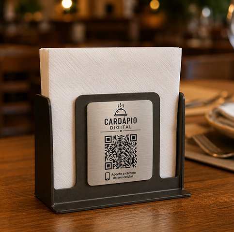 Placa de inox gravada a laser para cardápio digital (ilustrativa)
